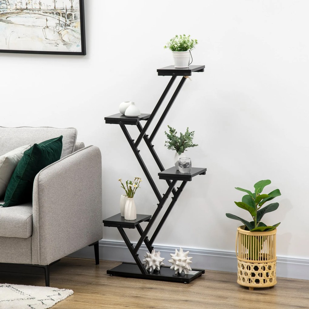 Suporte para Plantas de 4 Níveis Prateleiras de Madeira para Vasos de Plantas para Interior e Exterior 53x24x119,5cm Preto