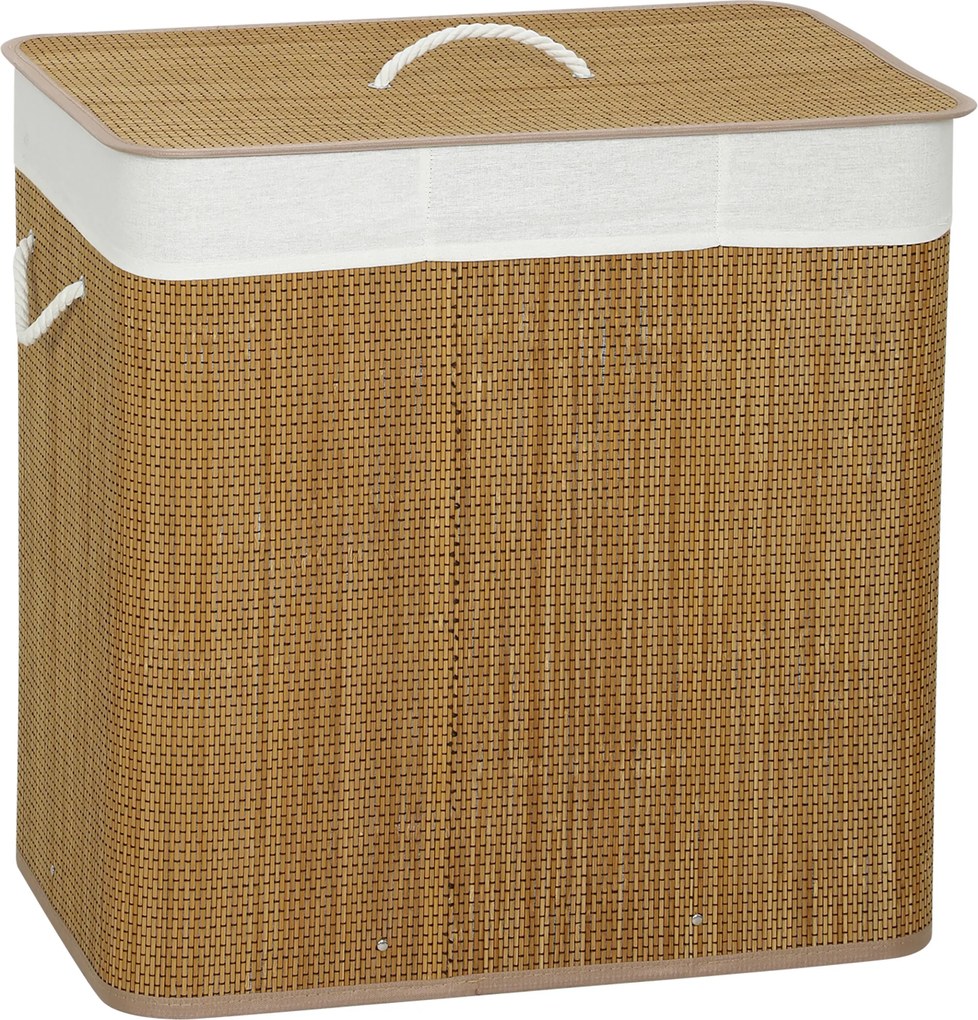 HOMCOM Cesto de Roupa Suja com Tampa 144L Cesto de Roupa Suja de Bambu com 3 Compartimentos 60x40x60 cm Castanho | Aosom Portugal