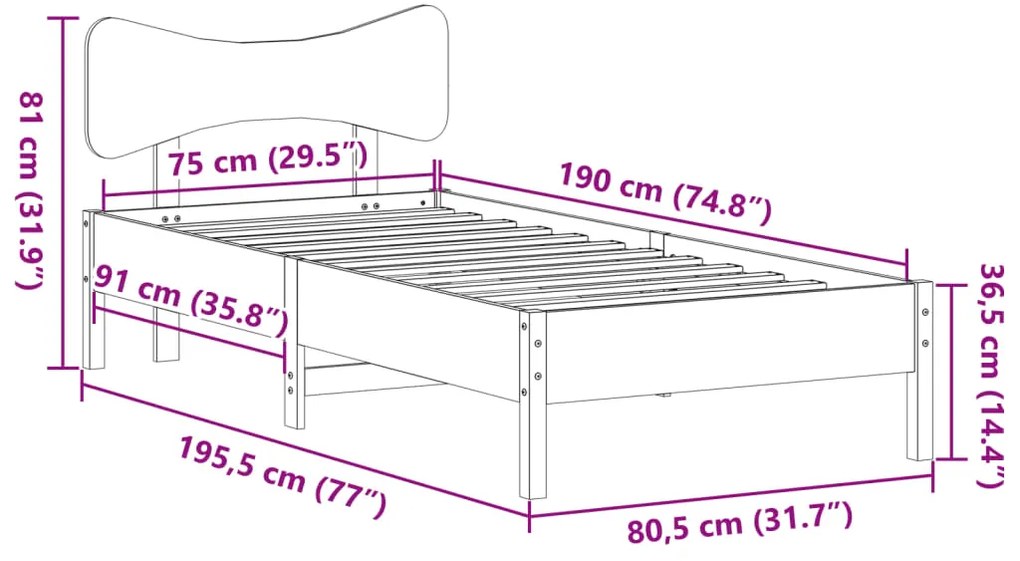 Cama sem colchão 75x190 cm madeira de pinho maciça