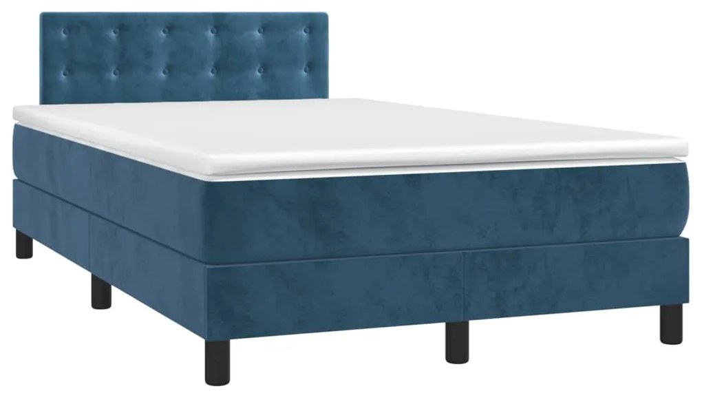 Cama boxspring com colchão 120x200 cm veludo azul-escuro