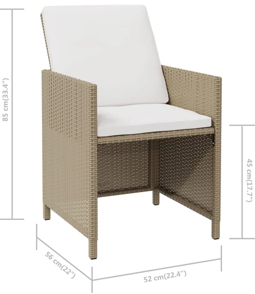 Cadeiras de jantar p/ jardim com almofadões 4 pcs vime PE bege