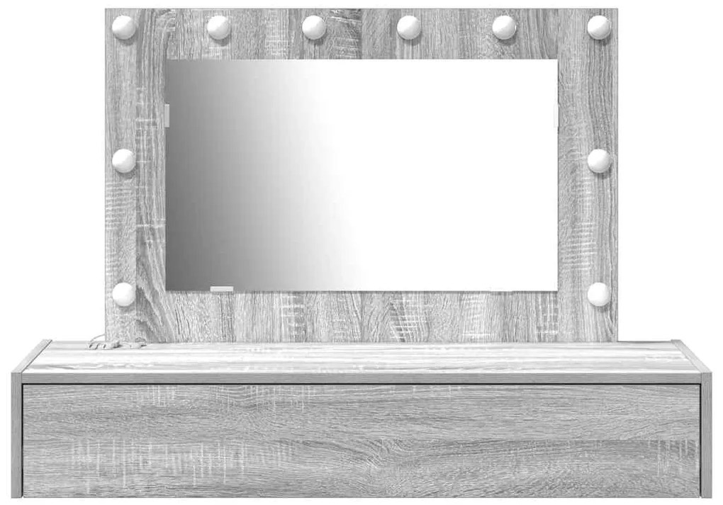Mesa de maquilhagem suspensa com luzes LED Cinza Sonoma