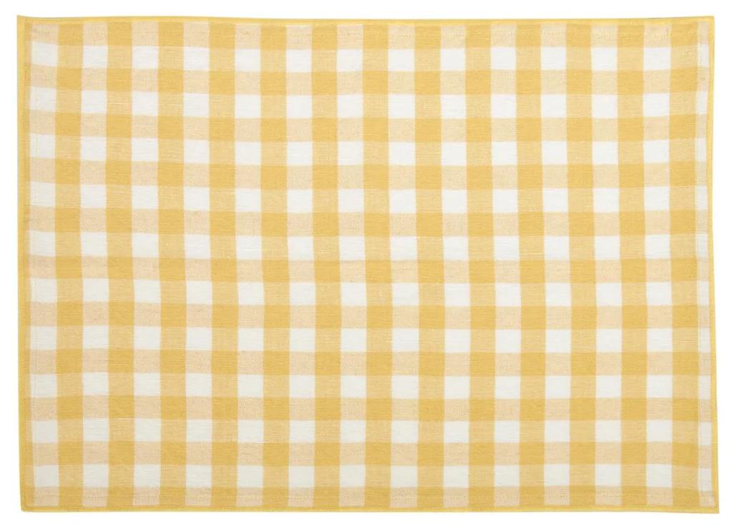 Kave Home - Set Eyen de 2 individuais de algodão e linho com quadrados branco e amarelo