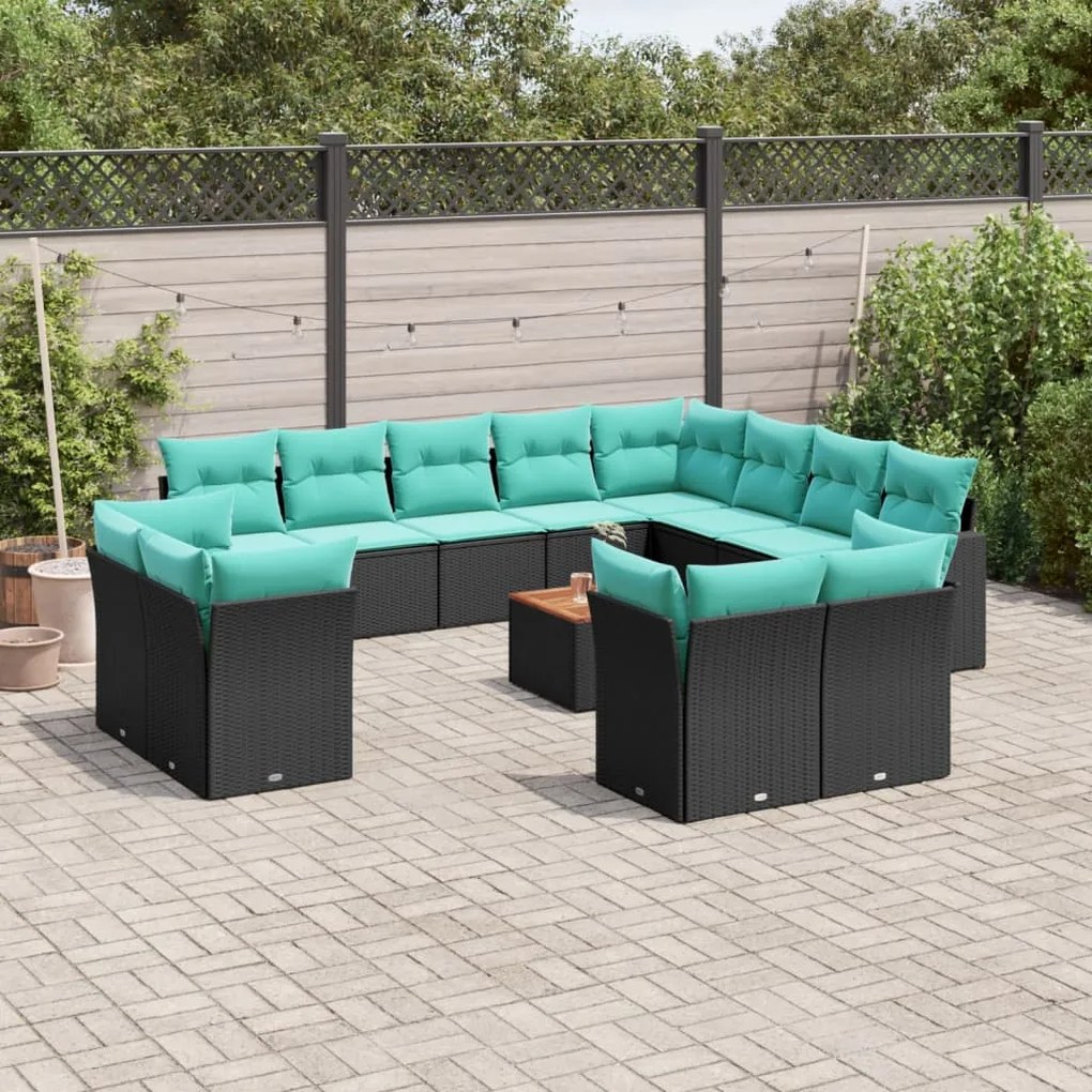 vidaXL 13 pcs conjunto de sofás de jardim com almofadões vime PE preto