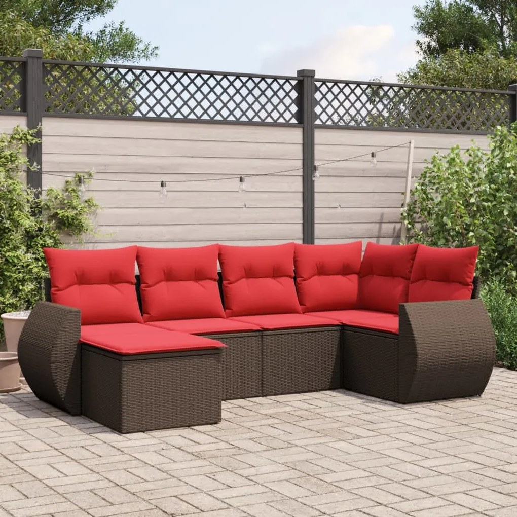 vidaXL 6 pcs conjunto de sofás jardim c/ almofadões vime PE castanho