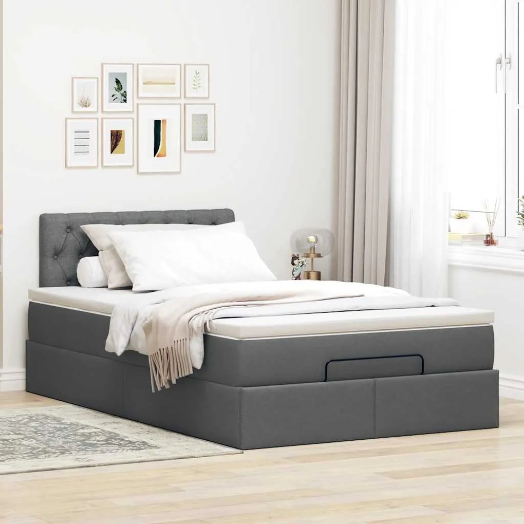 Cama otomana com colchão 120x200 cm tecido cinzento escuro