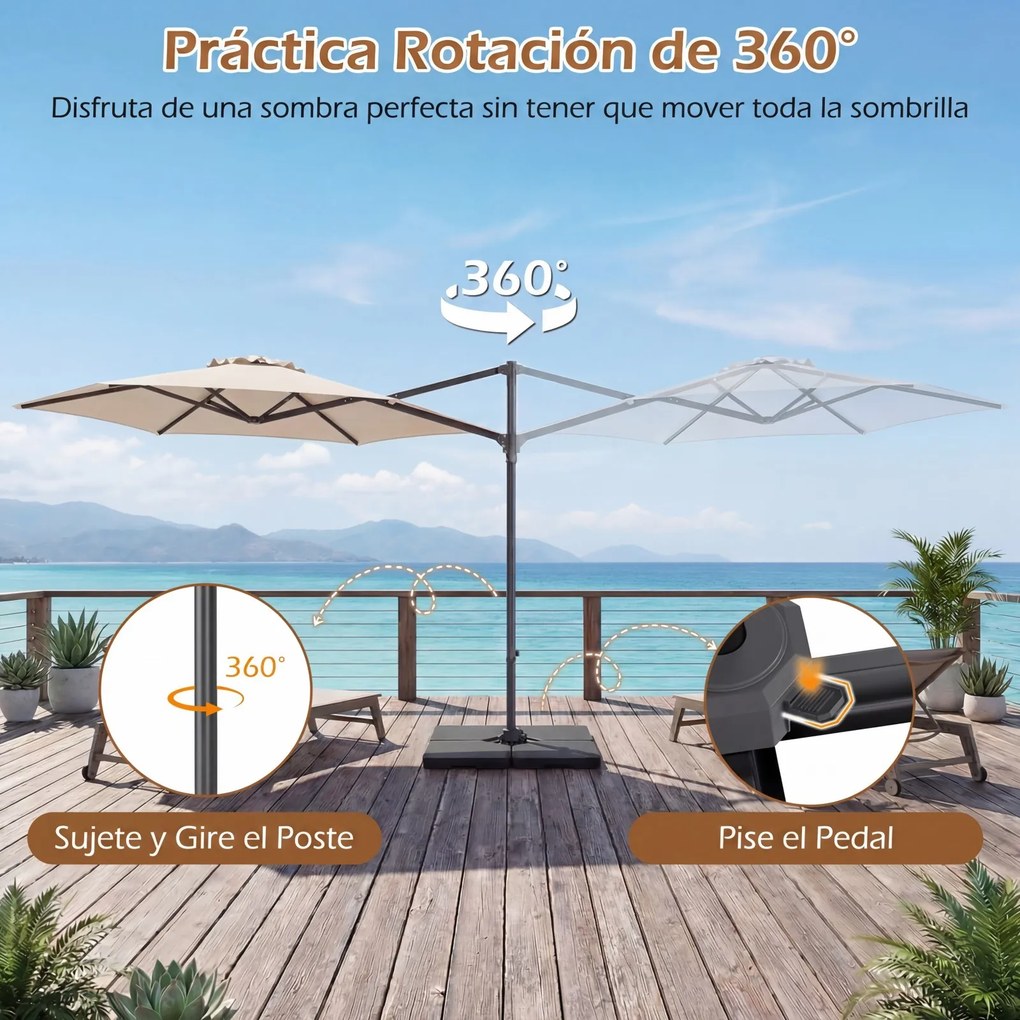 Guarda-Sol Suspenso (BASE NÃO INCLUIDA), 292 x 292 x 240 cm, Rotação de 360°, Bege