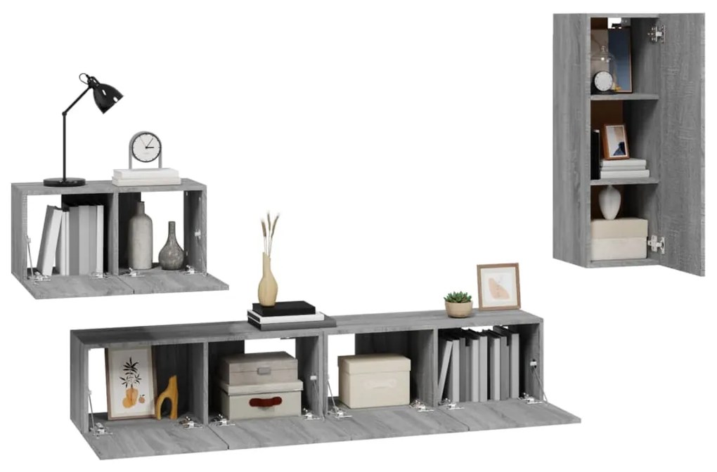 Conjunto móveis de TV 4 pcs madeira processada sonoma cinza