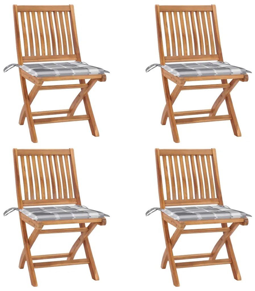 vidaXL Cadeiras de jardim dobráveis c/ almofadões 4 pcs teca maciça