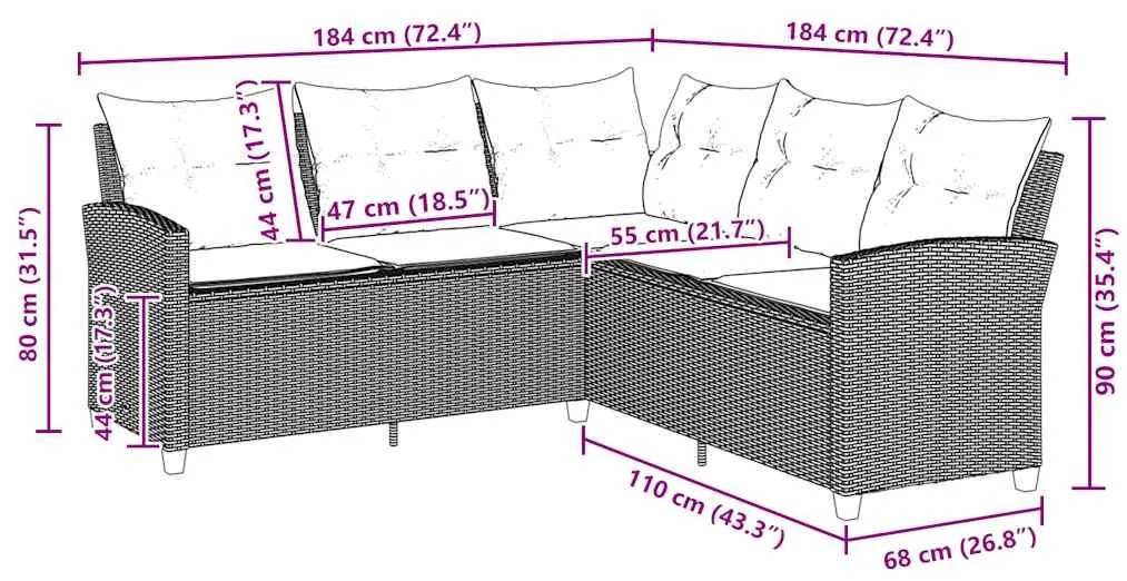 Sofá-sofá em forma de L com almofadas vime PE cinza