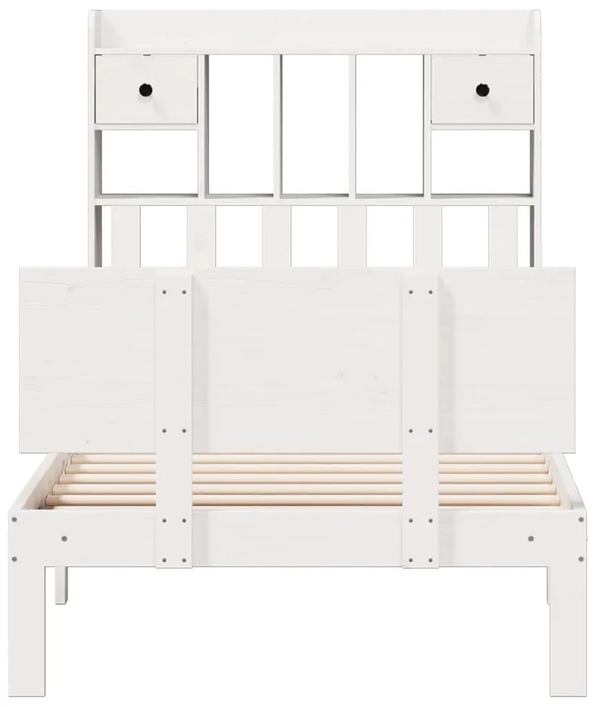 Cama com estante sem colchão 100x200 cm pinho maciço branco