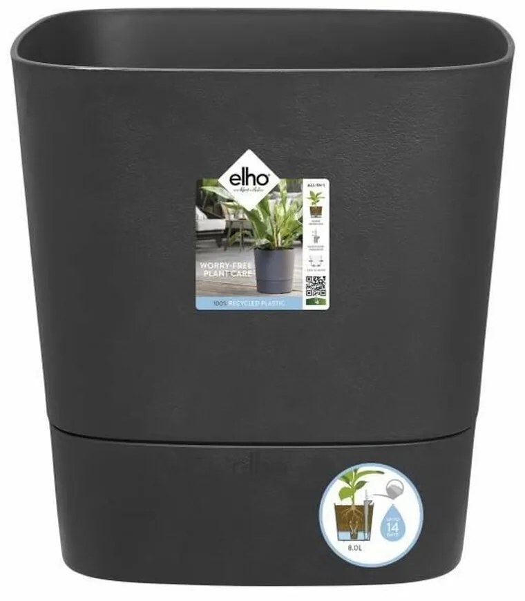 Vaso Autoirrigável Elho Greensense Aqua Care ø 38 X 38,9 cm Cinzento Escuro Quadrado