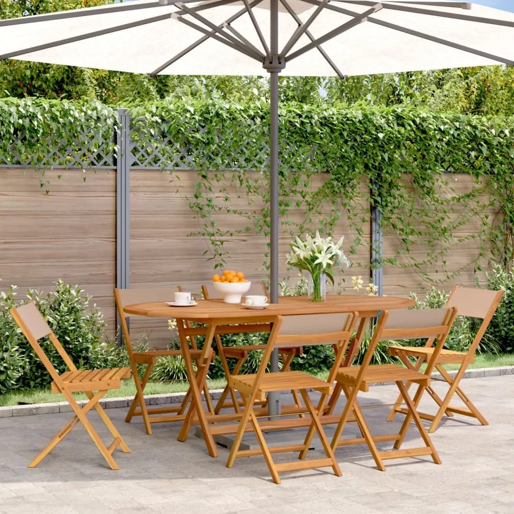 vidaXL Cadeiras jardim dobráveis 6pcs tecido/madeira cinza-acastanhado