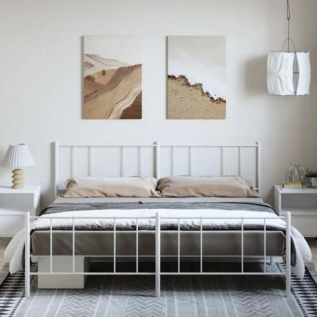 Estrutura de cama com cabeceira e pés 183x213 cm metal branco