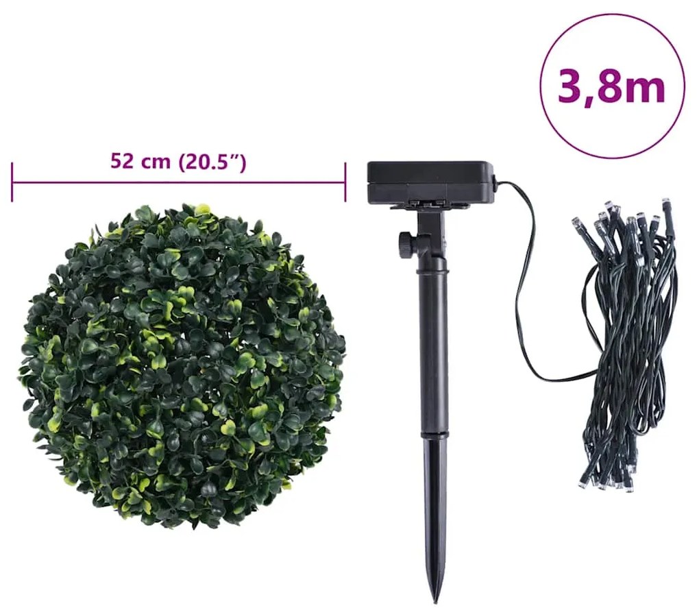 Bolas artificiais de buxo com luzes LED 2 pcs verde 52 cm