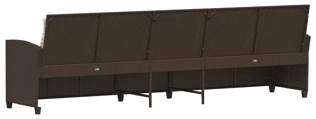 Sofá de jardim com almofadões 5 lugares vime PE castanho
