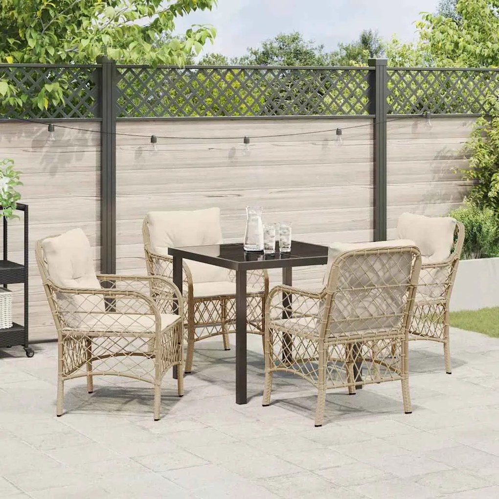 Conjunto de Jantar de 5 Peças para Jardim com Almofadas Bege Rattan Po