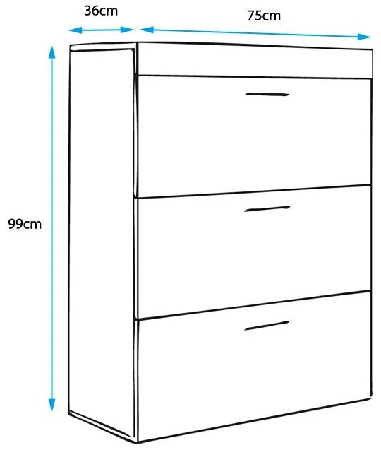 Cómoda "Dinora" - 75x99x36 cm - Branco/Preto Brilhante - Melamina - De