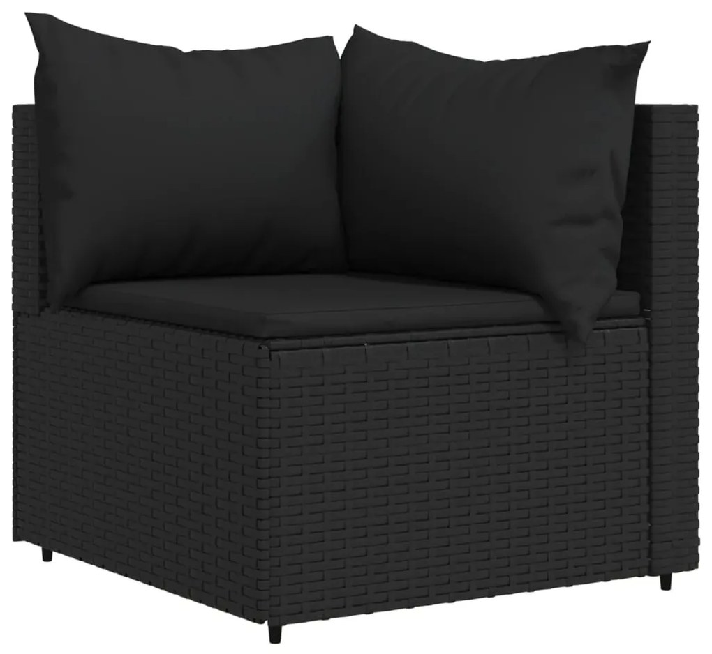 Sofás de canto p/ jardim c/ almofadões 2 pcs vime PE preto