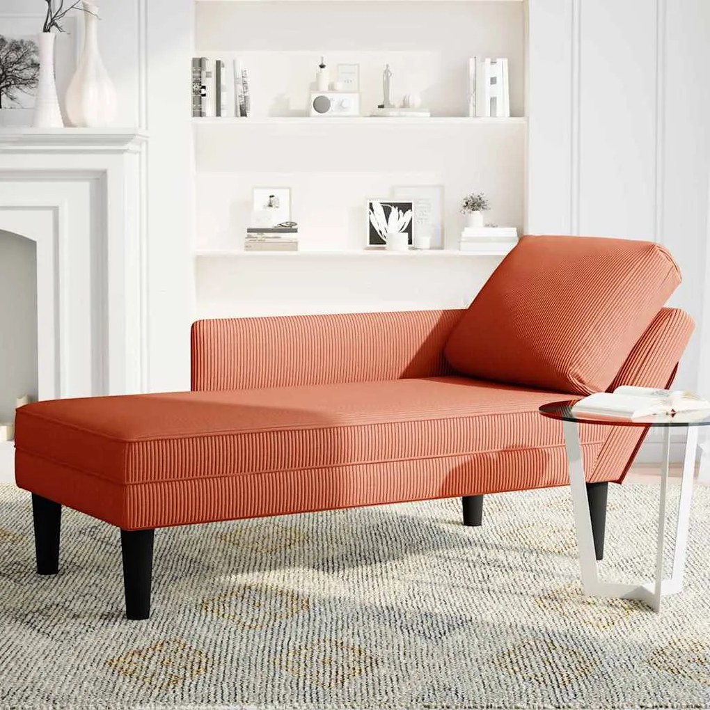 Chaise lounge com almofada tecido corduroy laranja