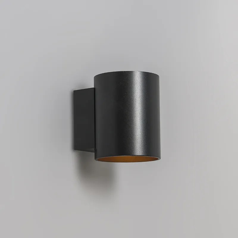 Conjunto de 2 Apliques de Parede Preto com Dourado Redondo - Sola Moderno