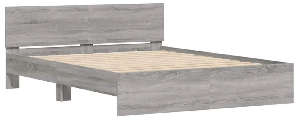 Estrutura cama c/ cabeceira/luzes LED 150x200cm cinzento sonoma