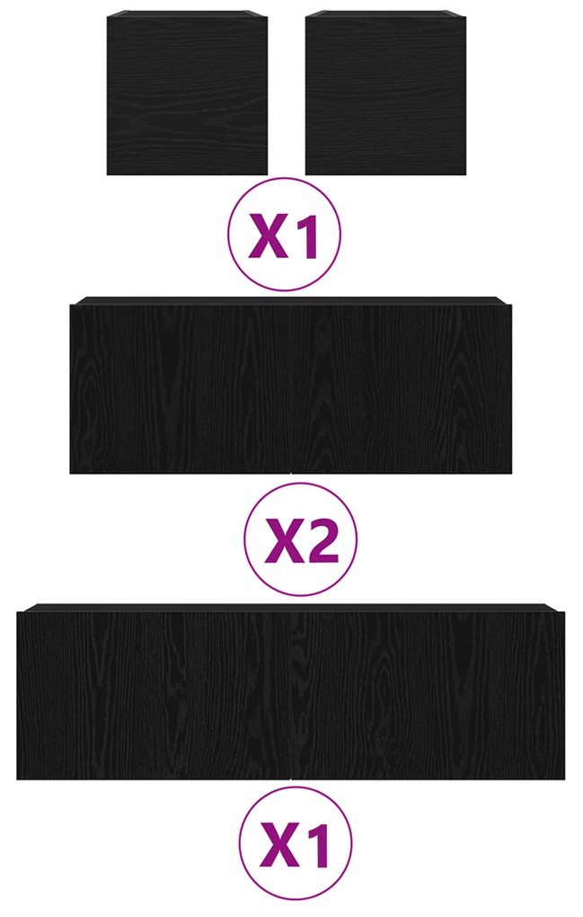 Conjunto de 7 Peças de Armários para TV vidaXL Carvalho Preto Madeira