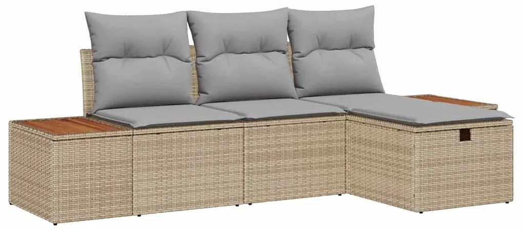 Conjunto de Sofá de Jardim vidaXL 4 Peças com Almofadas Bege de Rattan