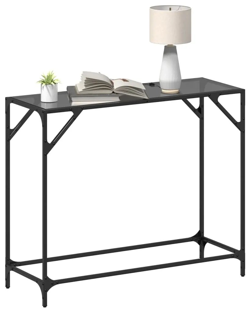 Mesa consola com tampo em vidro preto 98x35x81 cm aço
