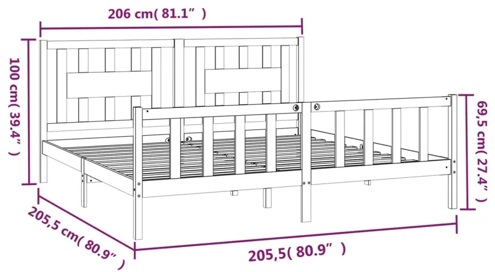 Estrutura de cama com cabeceira 200x200 cm pinho maciço branco