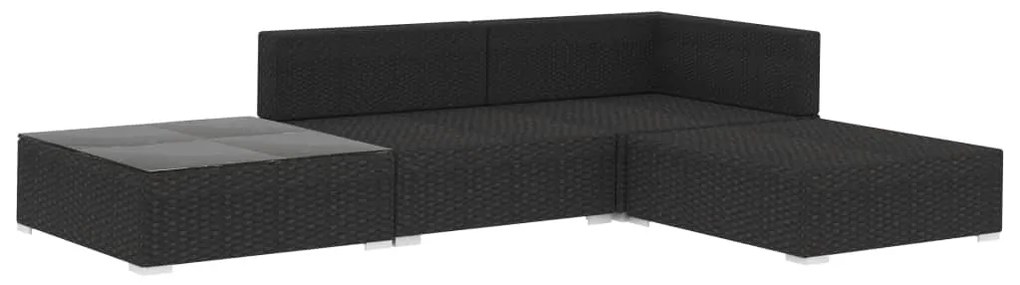 4 pcs conjunto lounge de jardim c/ almofadões vime PE preto