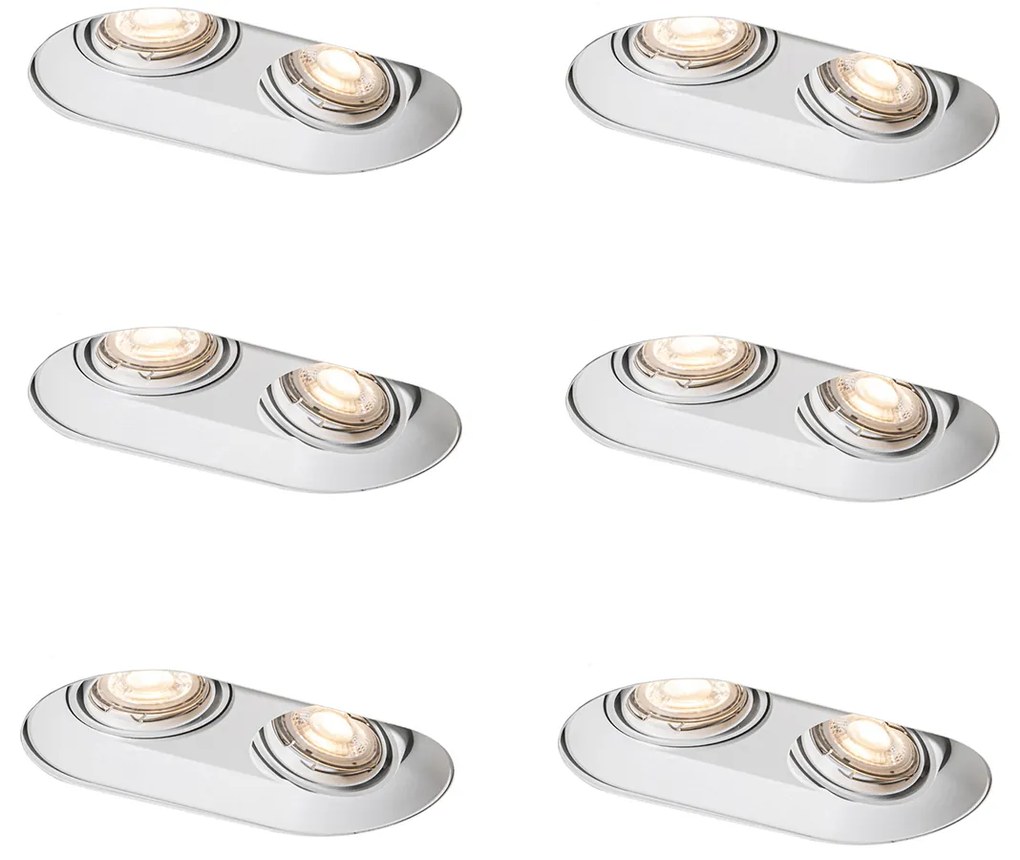 Conjunto de 6 focos embutidos arredondados brancos GU10 50mm 2-luzes - Hubs
