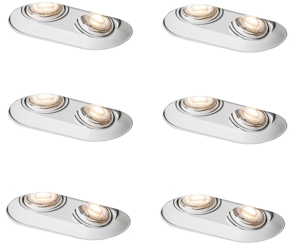 Conjunto de 6 Focos Embutidos Redondos Brancos GU10 50mm 2-Luzes - Hubs