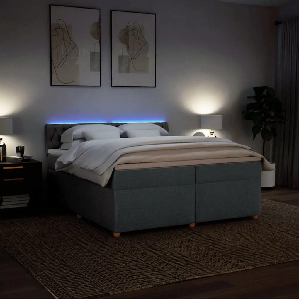 Cama com molas/colchão 200x200 cm tecido cinzento-escuro