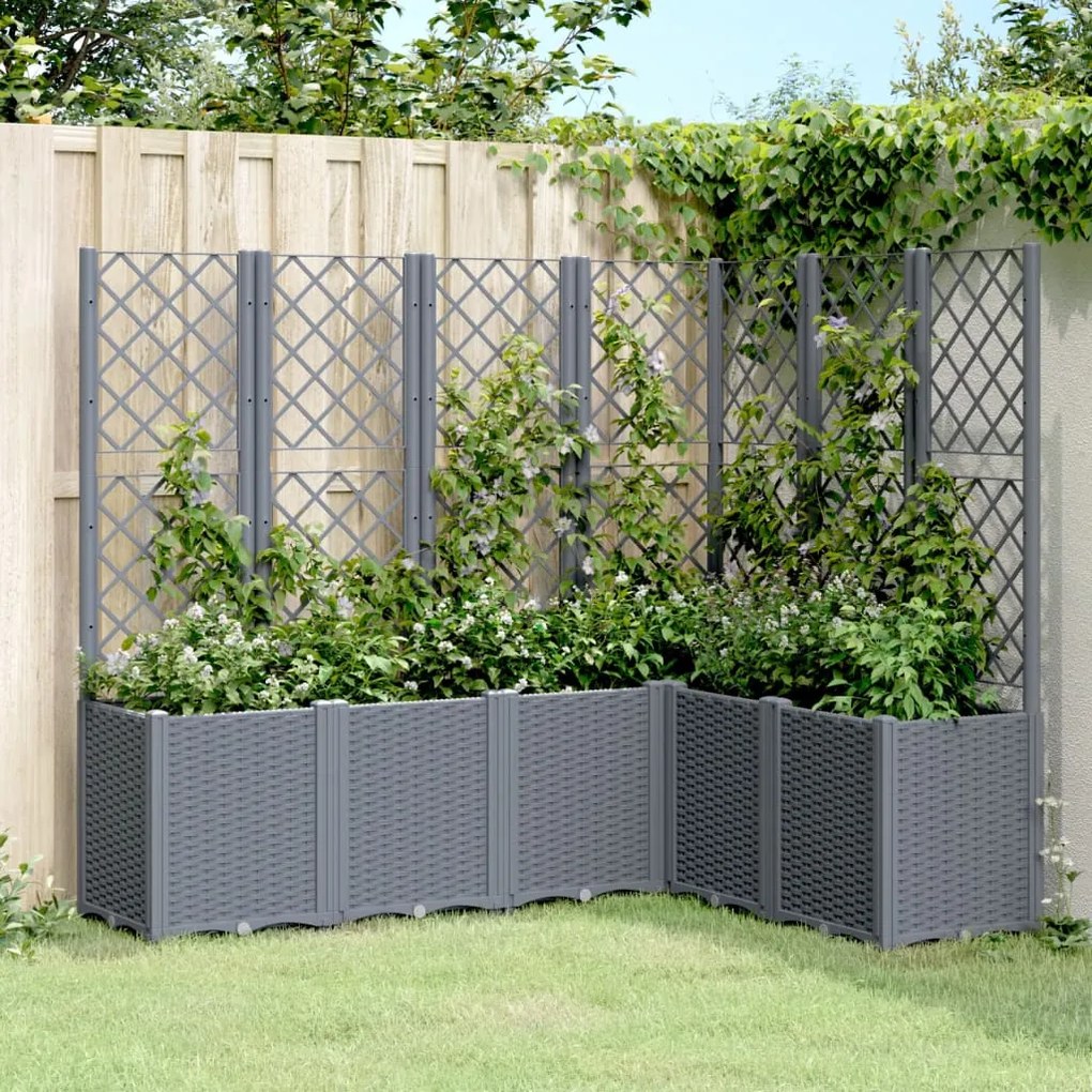 Vaso/floreira de jardim c/ treliça 160x120x140 cm PP cinzento azul