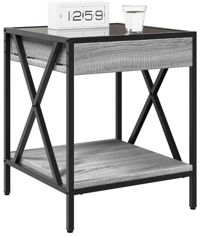 Mesa de cabeceira c/ LED Infinity 40x40x49 cm cinzento sonoma