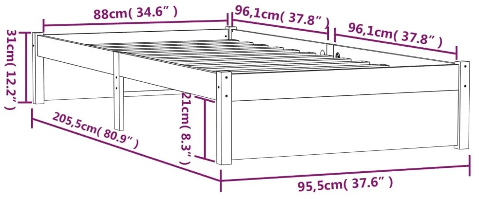 Estrutura de cama 90x200 cm madeira maciça cinzento