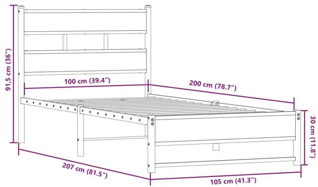 Estrutura de cama sem colchão 100x200 cm metal carvalho sonoma