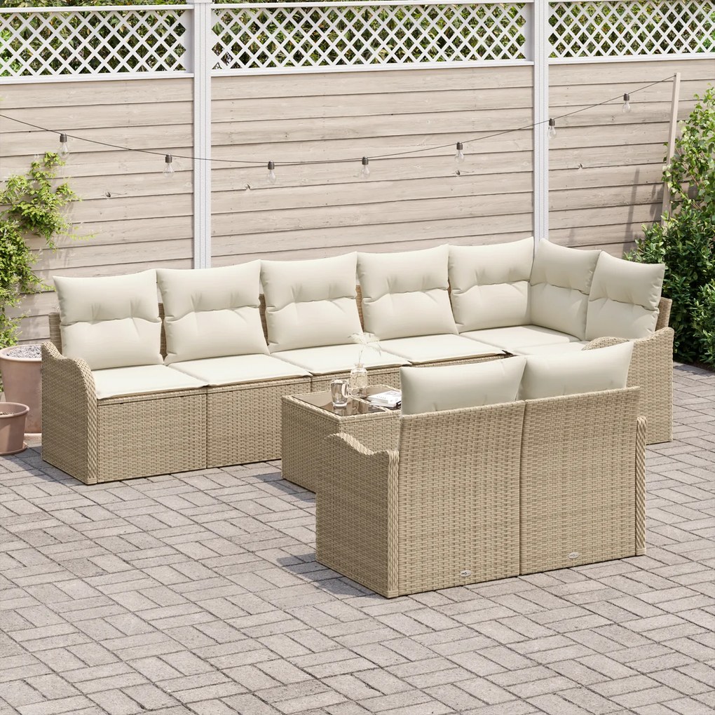 Conjunto de Sofá de Jardim 9 Peças vidaXL com Almofadas Rattan Poly Be