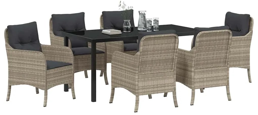 Conjunto de Jantar de Jardim com Almofadas Cinza-claro Rattan Poliéste