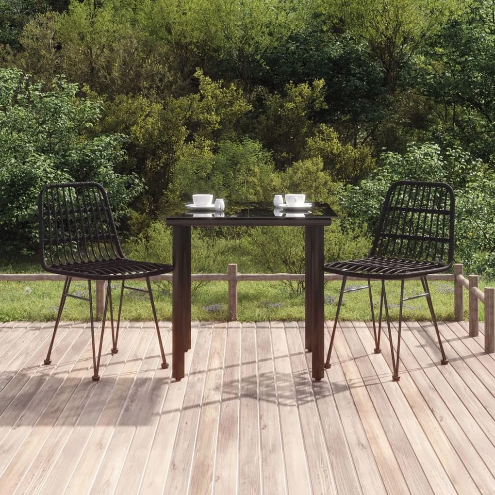 vidaXL 3 pcs conjunto de jantar para jardim vime PE preto