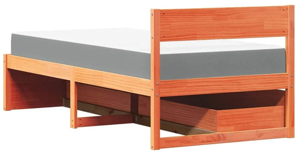 Cama com gavetas e colchão 100x200 cm pinho maciço castanho-mel
