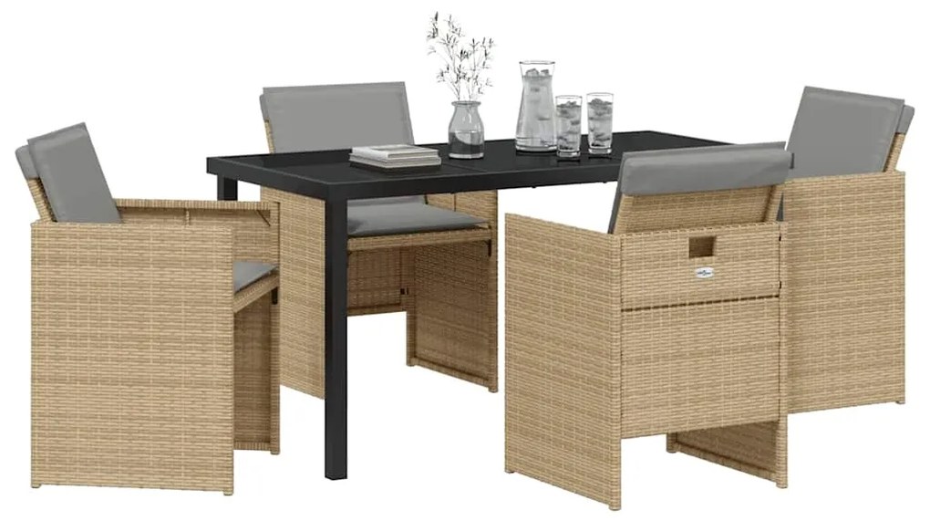 Conjunto de Jantar de Jardim com 5 peças e Almofadas Beijinhas, Rattan