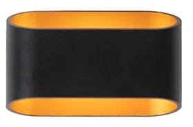 Candeeiro de parede moderno preto com interior dourado oval - Alone Moderno
