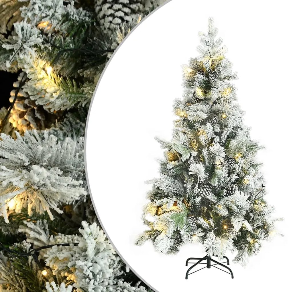 vidaXL Árvore de Natal pré-iluminada c/ flocos neve e pinhas PVC/PE