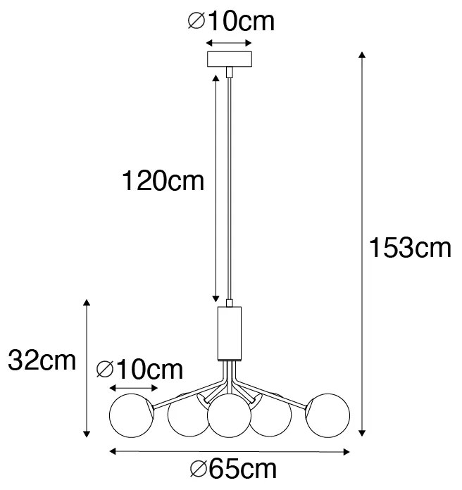 Moderno candeeiro suspenso dourado com vidro opalino 7 luzes - Coby Art Deco