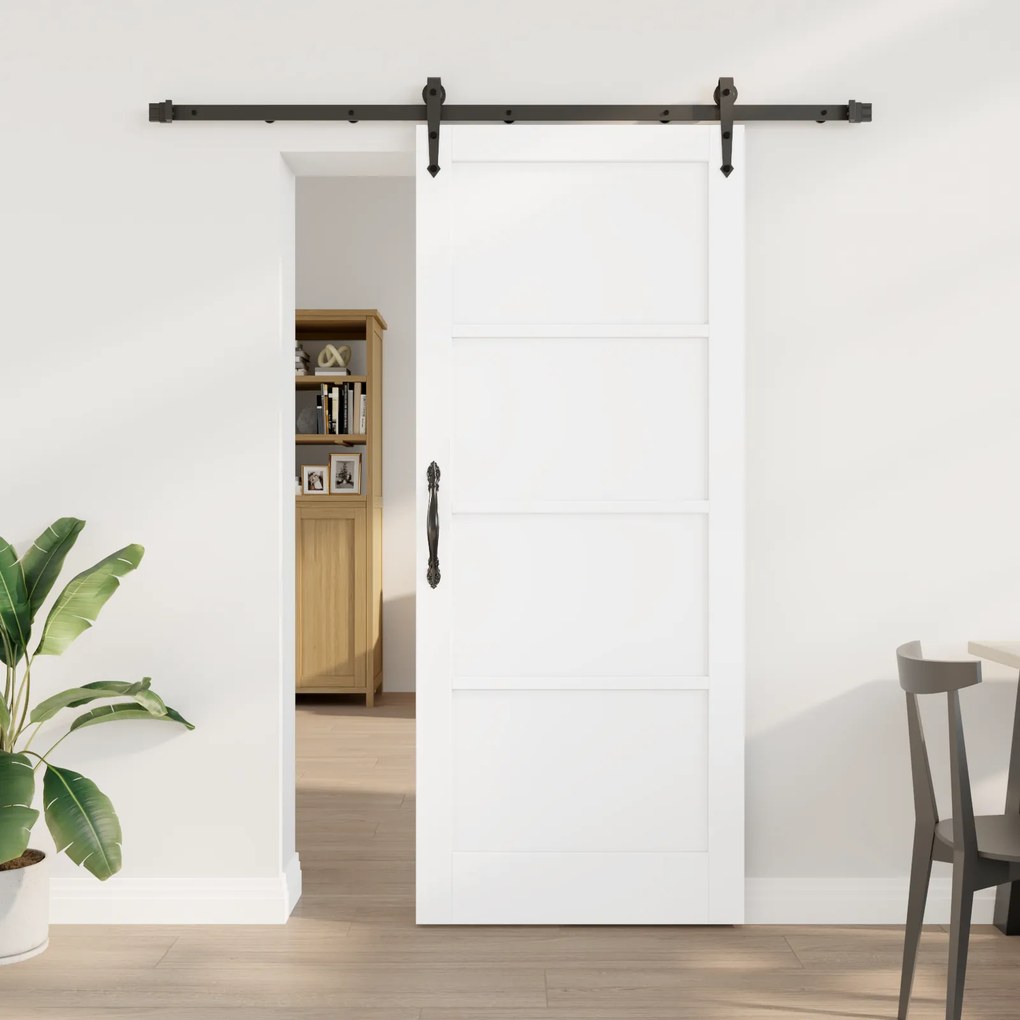 Porta Deslizante vidaXL com Conjunto de Ferragens Branca 83x202 cm Madeira de Pinho Sólido