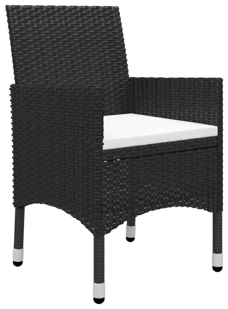 3 pcs conjunto de jantar para jardim com almofadões preto