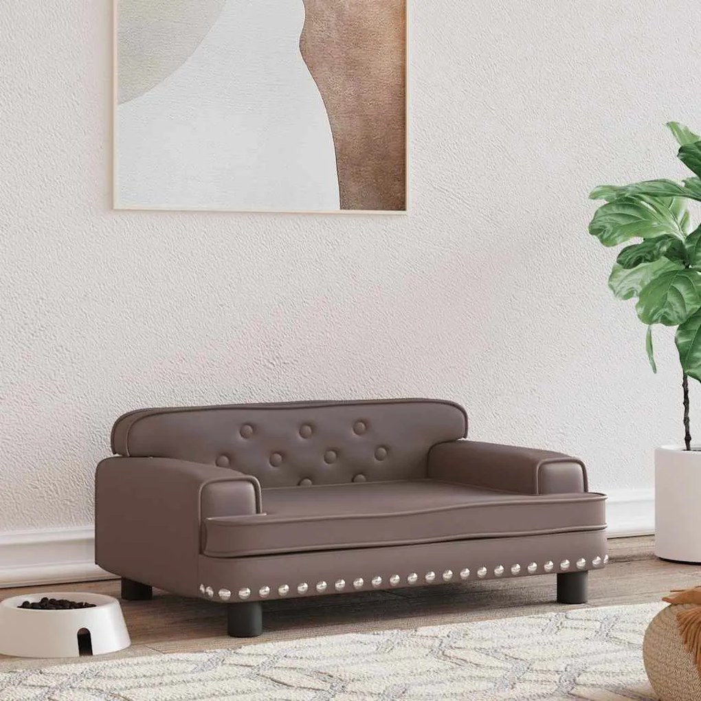 Cama para cães 70x45x30 cm couro artificial castanho