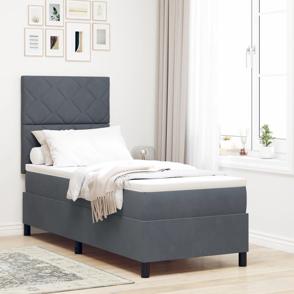 Cama Box com Colchão vidaXL Cinza Escuro 80x200 cm Veludo